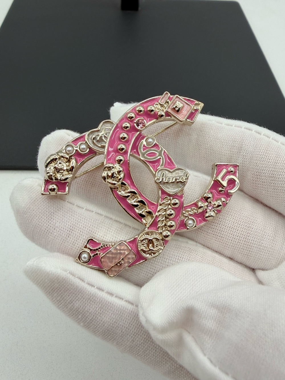 Chanel Pink Enamel Brooch Vintage